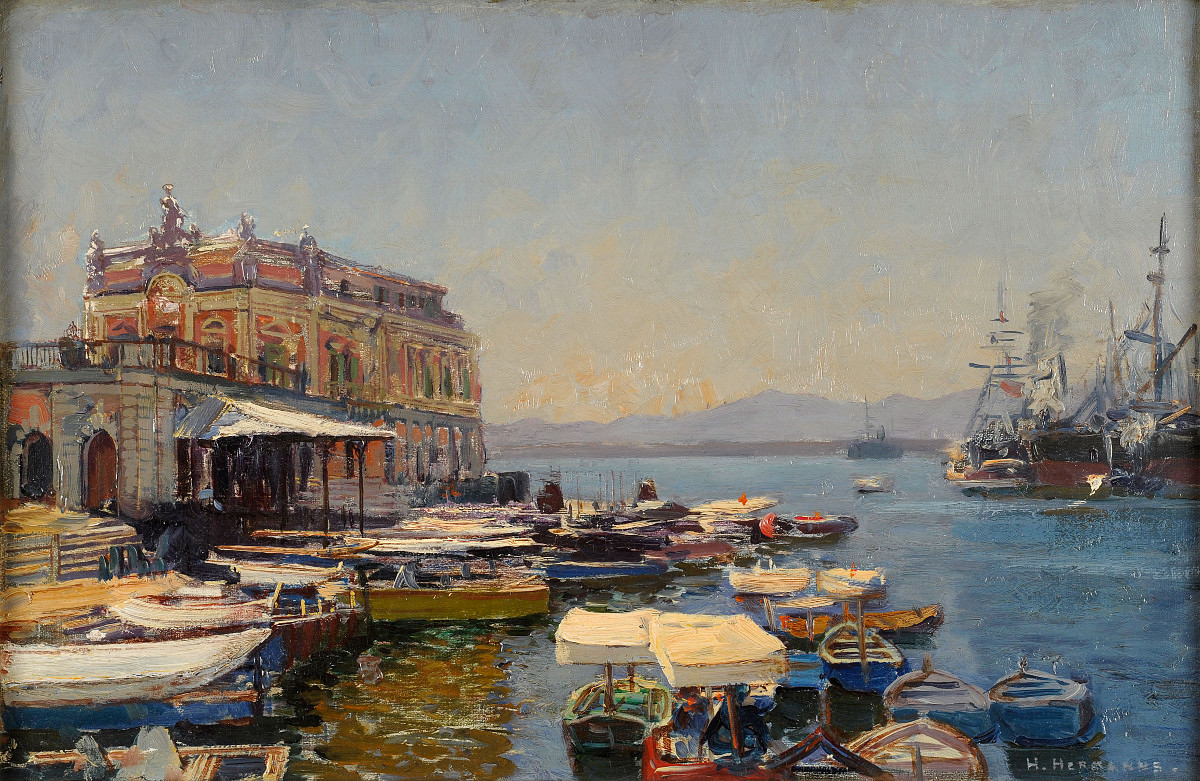 Heinrich Hermanns - Bucht bei Neapel mit Palast der Königin Johanna