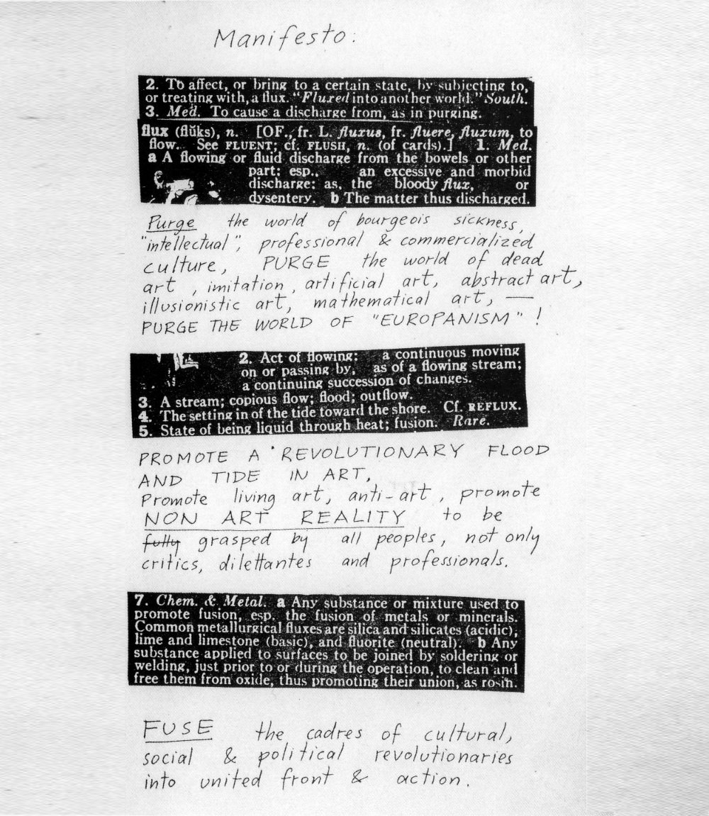 Georges Maciunas - Manifesto von Georges Maciunas, Festum Fluxorum Fluxus, Düsseldorf, Februar 1963