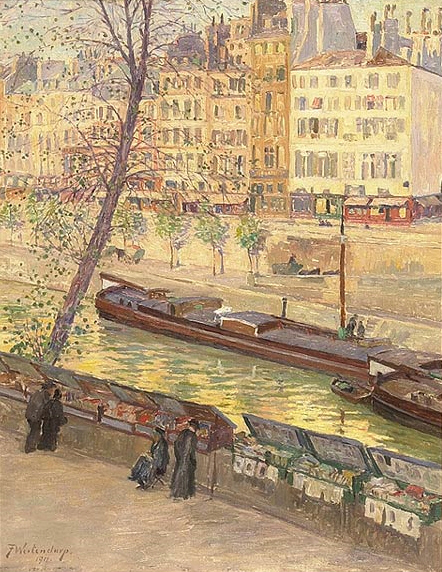 Fritz Westendorf. Pariser Büchermarkt. 1911. Öl / Leinwand. 56 x 44cm
